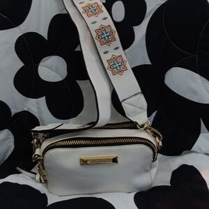 Steve Madden White Crossbody Bag with Gold Accents
